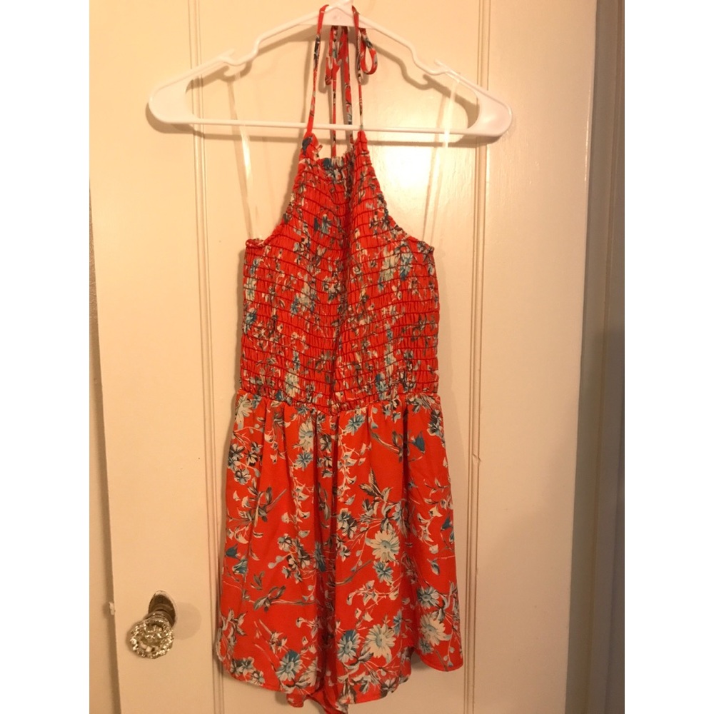 Red floral romper